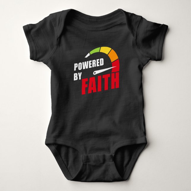 Powered by Faith Christian Inspiring Motivational  Baby Bodysuit (Front)