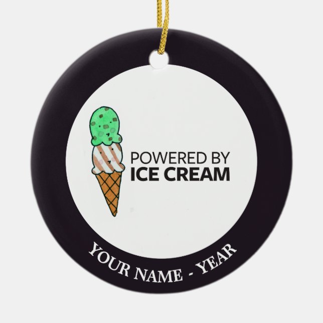 Powered by Ice Cream Ceramic Ornament (Front)