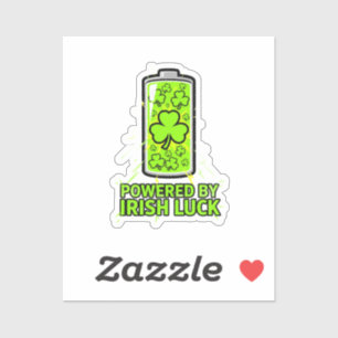 Powered By Irish Luck Battery Shamrock St Patrick Sticker