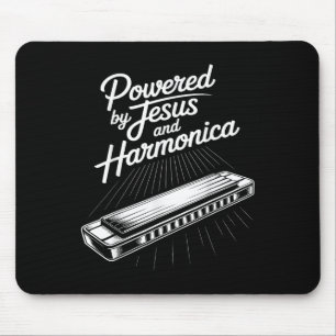 Powered By Jesus And Harmonica Christian Music Mouse Pad