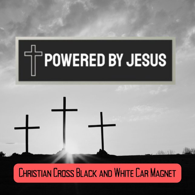 Powered by Jesus Christian Cross Black and White  Car Magnet (Creator Uploaded)