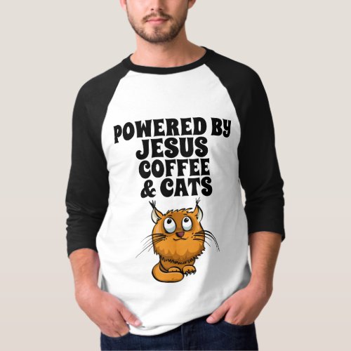 POWERED BY JESUS COFFEE AND CATS CAT T_SHIRTS