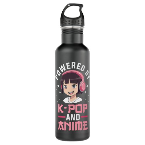 Powered by K_pop and Anime Kpop Merch Merchandise  Stainless Steel Water Bottle