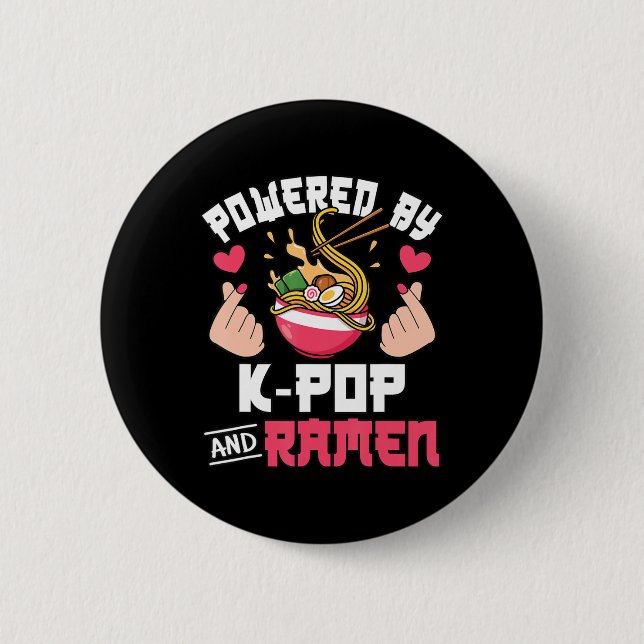 Powered By K-Pop And Ramen Cute Kpop Music Anime L Button (Front)