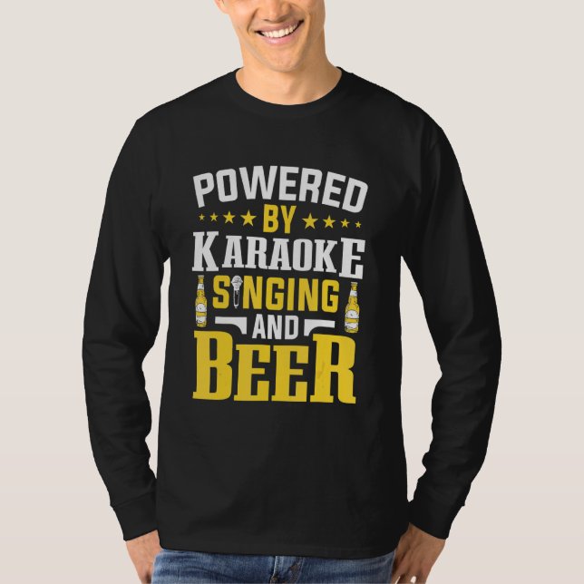 Powered By Karaoke Singing And Beer Microphone Sin T-Shirt (Front)