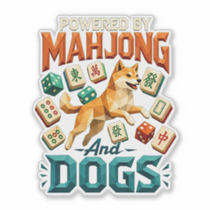 Powered by Mahjong and Dogs Shiba Inu Geometric  Sticker