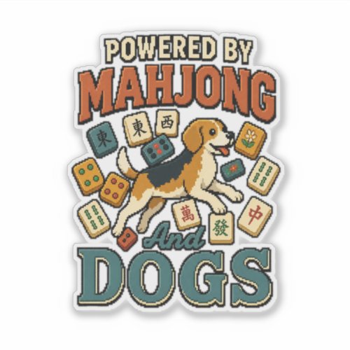 Powered by Mahjong & Beagles: Pixel Art Dog Lover  Sticker