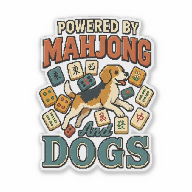 Powered by Mahjong & Beagles: Pixel Art Dog Lover  Sticker (Front)