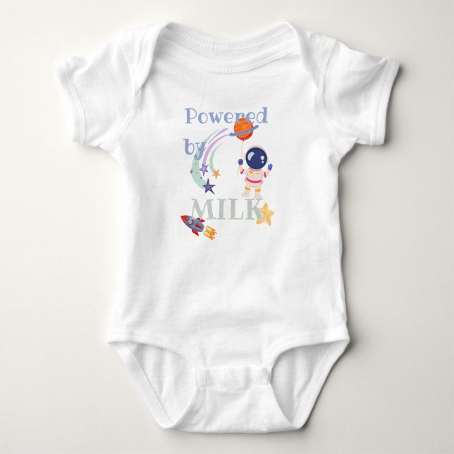 Powered by milk  - astronaut  baby bodysuit (Front)