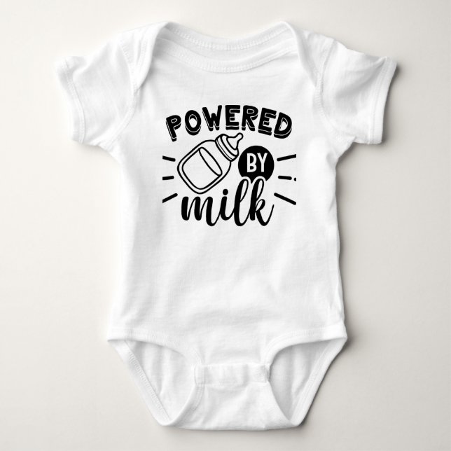 Powered by Milk Baby Bodysuit – Funny Baby Shower  (Front)