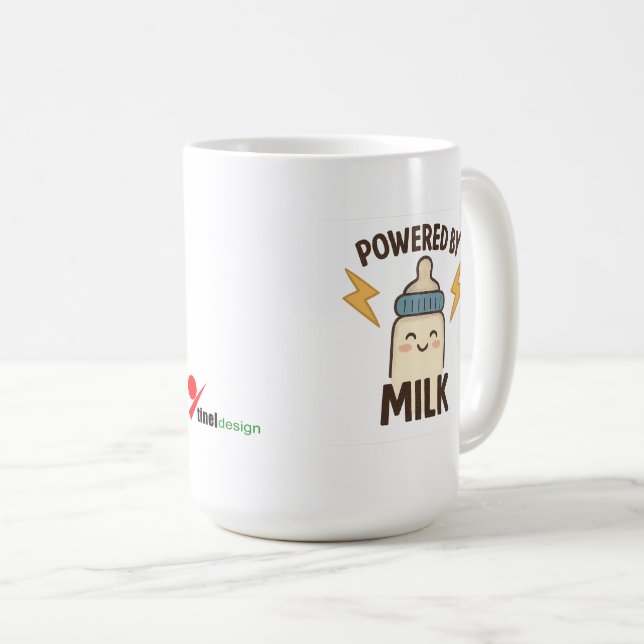 "Powered by Milk" Funny Coffee Mug | New Parent Gi (Front Right)