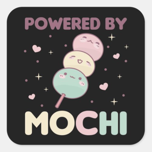 Powered By Mochi _ Kawaii Mochi Ice Cream Square S Square Sticker