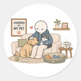 Powered By My Pet Funny Pet Lover Meme Classic Round Sticker