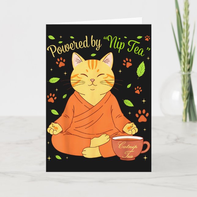 Powered By Nip Tea Funny Meditating Cat Yoga Cat L Card (Front)