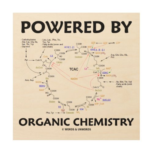Powered By Organic Chemistry Krebs Cycle Humor Wood Wall Art