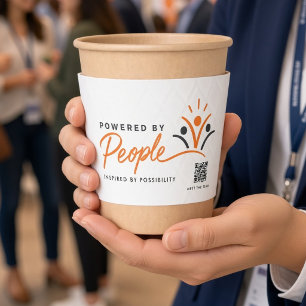 : Powered By People Corporate Custom Logo QR Code Coffee Cup Sleeve