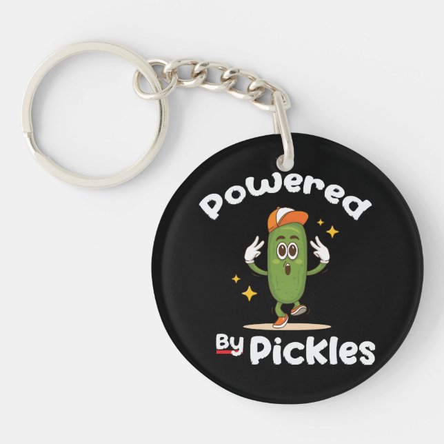Powered By Pickles Food Pickle Funny Keychain (Front)