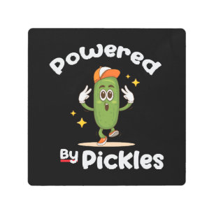 Powered By Pickles Food Pickle Funny Metal Print