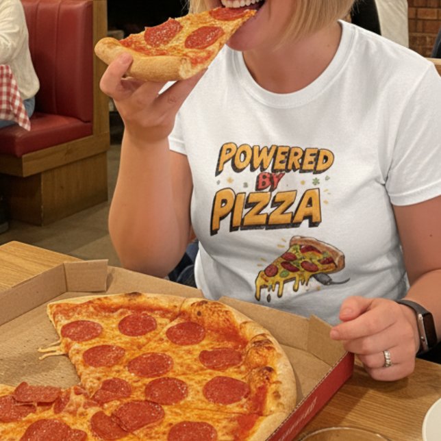 Powered by Pizza Funny Foodie Graphic Tee (Creator Uploaded)