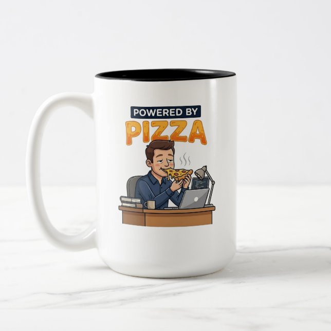 Powered by Pizza - Funny Programmer & Gamer at Wor Two-Tone Coffee Mug (Left)