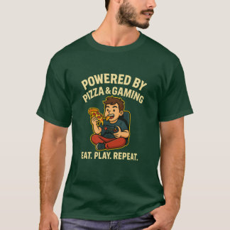 “Powered by Pizza & Gaming – Funny Gamer T-Shirt” T-Shirt