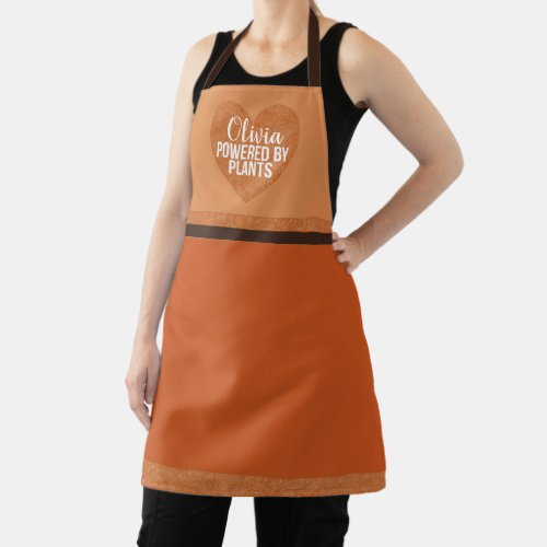 Powered by plants burnt orange custom name apron