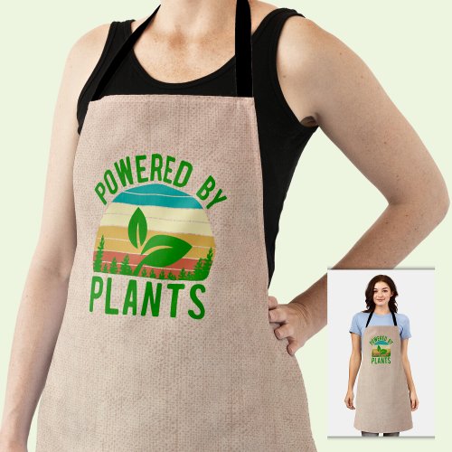 Powered By Plants Funny Green Vegan Vintage Sunset Apron