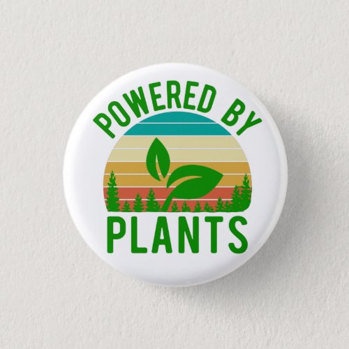 Powered By Plants Funny Green Vegan Vintage Sunset Button