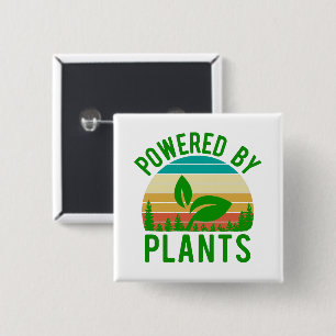 Powered By Plants Funny Green Vegan Vintage Sunset Button