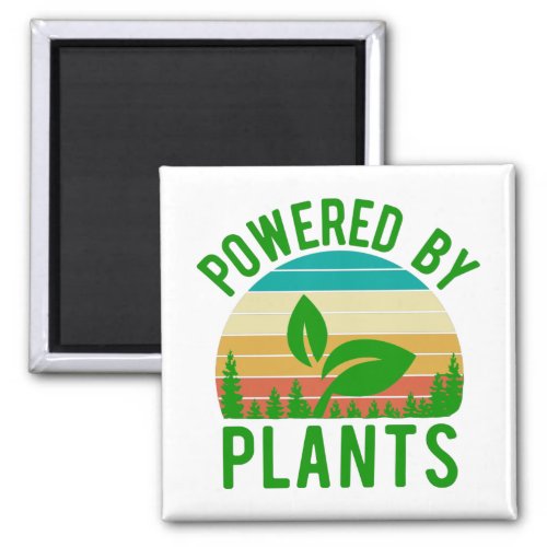 Powered By Plants Funny Green Vegan Vintage Sunset Magnet