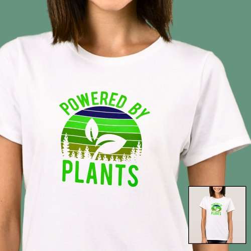 Powered By Plants Funny Green Vegan Vintage Sunset T_Shirt