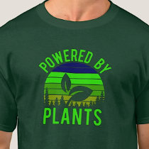 Powered By Plants Funny Vegan Green Vintage Sunset T-Shirt