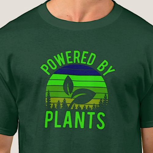 Powered By Plants Funny Vegan Green Vintage Sunset T_Shirt