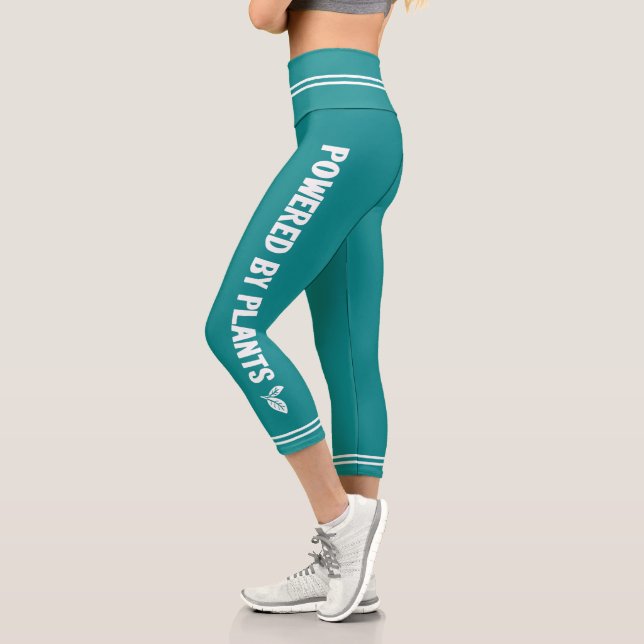 Powered by plants Vegan plain teal minimal Capri Leggings (Left)