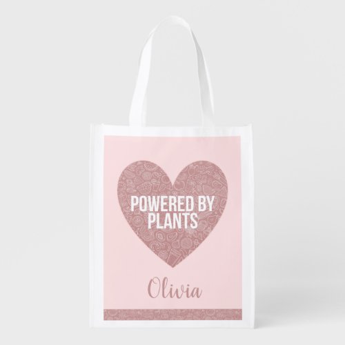 Powered by plants vegan quote personalized grocery bag