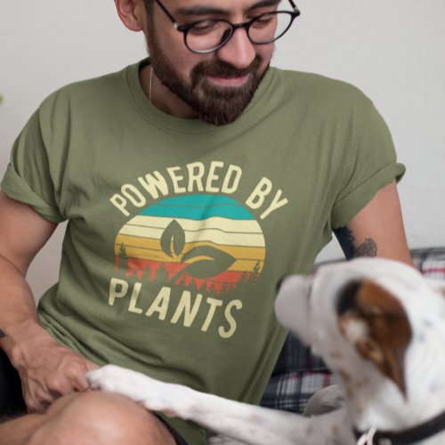 Powered by Plants Vegan Vegetarian Retro  T_Shirt