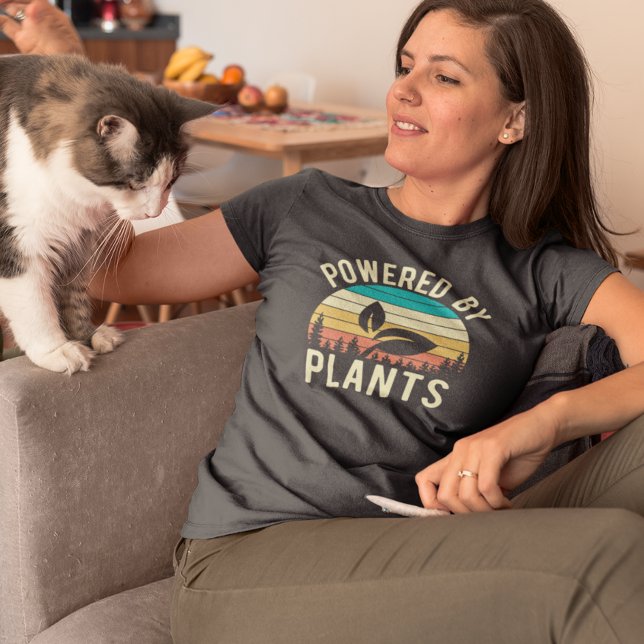 Powered by Plants Vegan Vegetarian Retro   T-Shirt (Creator Uploaded)