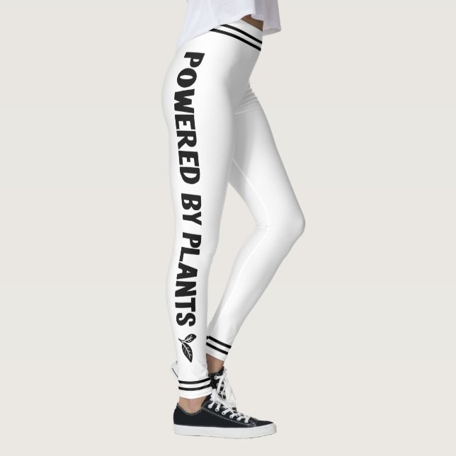 Powered by plants Vegan white black stripe minimal Leggings (Right)