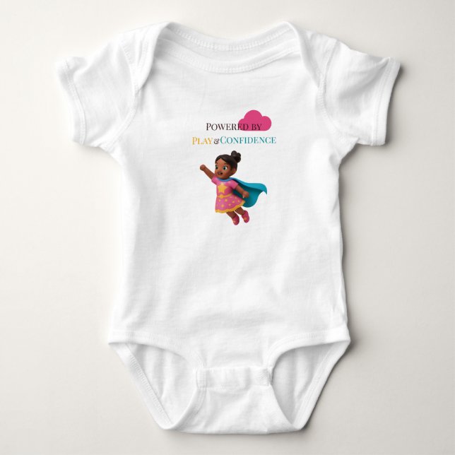 Powered by Play and Confidence Baby One‑Piece Bodysuit (Front)