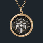 Powered by prayer godly faithful christian gold plated necklace<br><div class="desc">Powered by prayer necklace for godly faithful girl. Blessed christian catholic Jesus god strength strong faith quotes. Retro vintage dark academia gothic cross aesthetic outfit accessory gifts.</div>