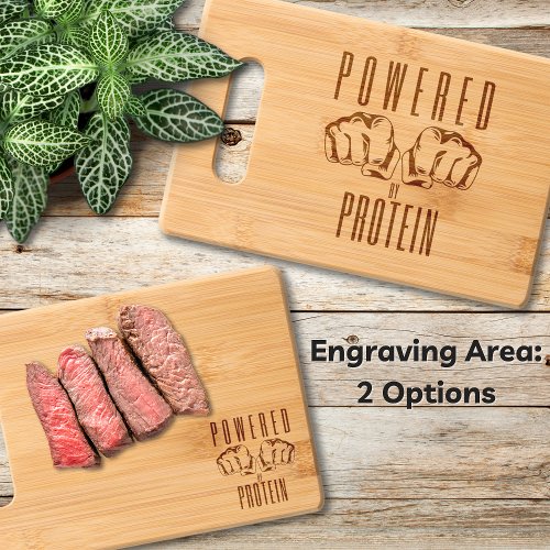 Powered By Protein Bamboo Etched Cutting Board