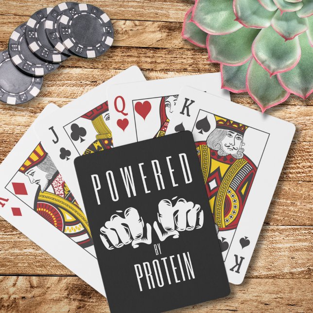 Powered By Protein Stylish Black Poker Cards (Powered By Protein playing card set for Carnivore dieters. A great gift for meat lovers.)