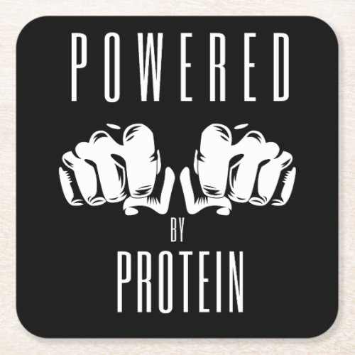Powered By Protein Stylish Black Square Paper Coaster