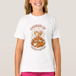 Powered By Pumpkin and Cat Hair Funny Autumn Cat T-Shirt