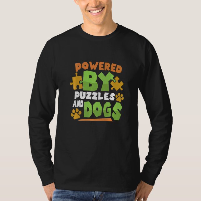 Powered By Puzzles And Dogs Puzzle Puzzler Board G T-Shirt (Front)