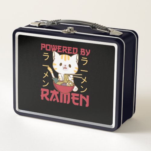 Powered By Ramen Cute Cat Eats Ramen Metal Lunch Box