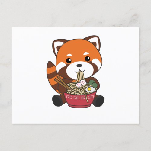 Powered By Ramen Cute Red Panda Eats Ramen Noodles Postcard