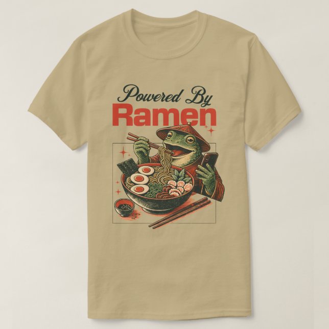 Powered By Ramen Frog Phone Scrollin Funny Noodles T-Shirt (Design Front)