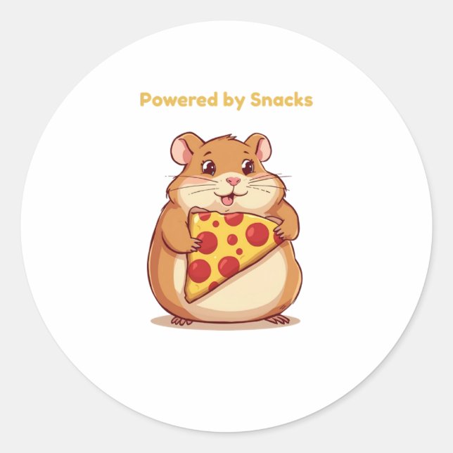 Powered by Snacks – Funny Hamster Food Lover Desig Classic Round Sticker (Front)