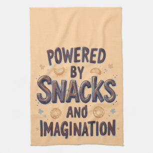 Powered by Snacks Imagination Funny Food Quote Typ Kitchen Towel